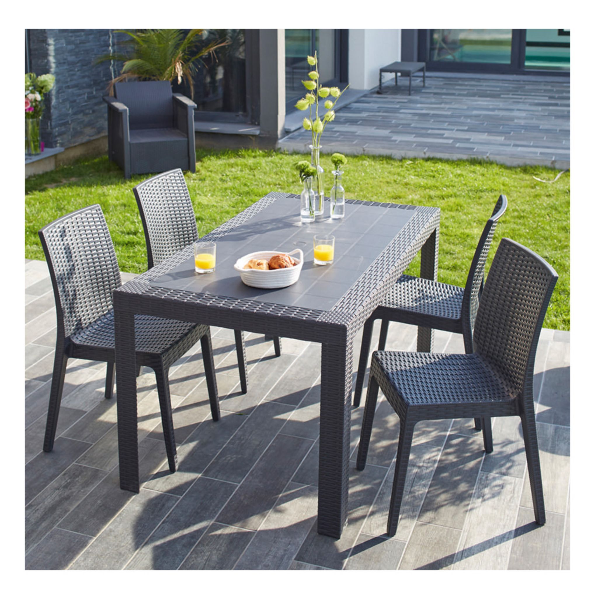 ARETA Table de jardin en résine gris anthracite 6 places URANO pas cher 