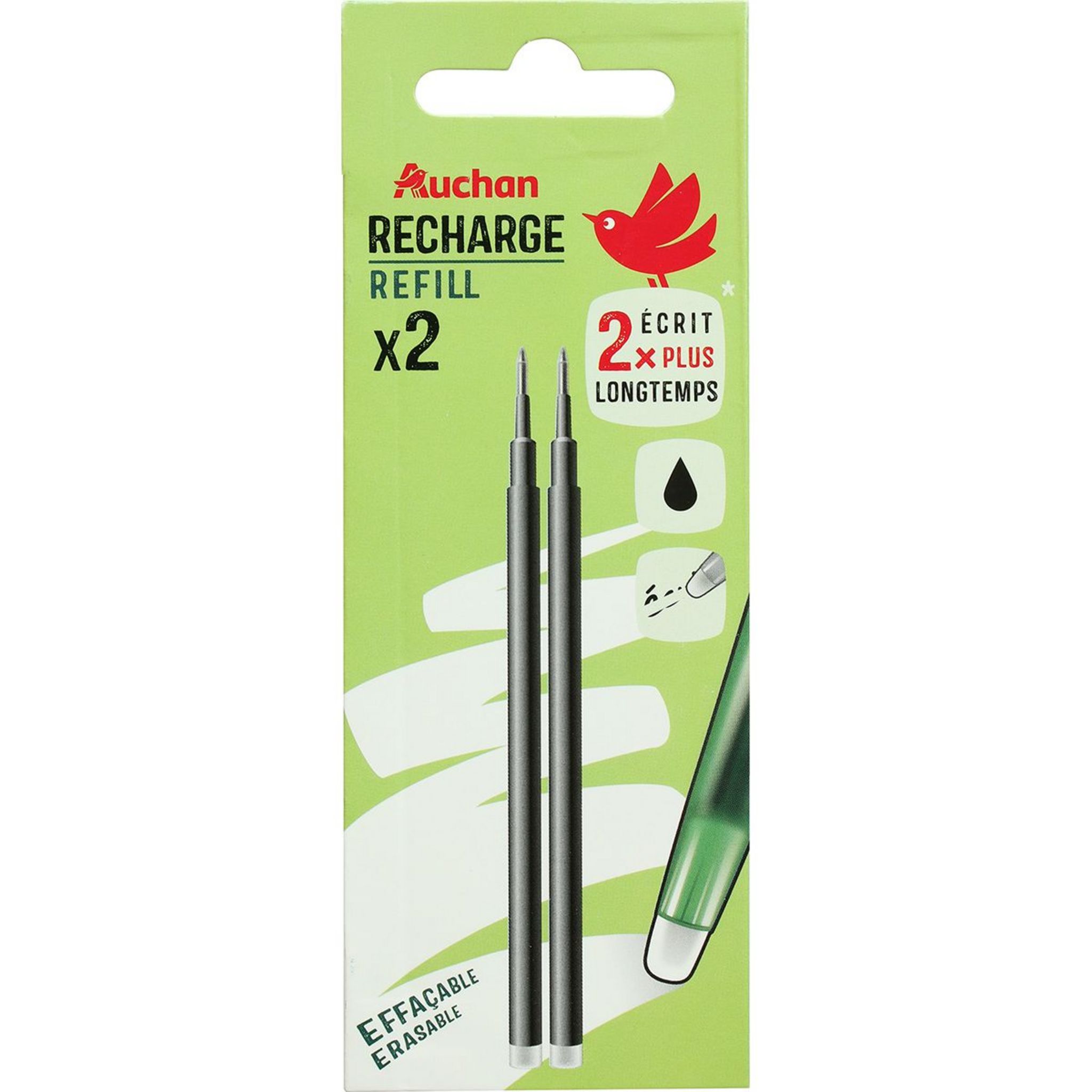 AUCHAN Stylo roller + 3 recharges noir pas cher 