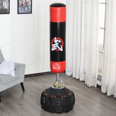 Sac de frappe boxe autoportant punching ball Ø 60 x 180 cm ventouses antidérapantes amortisseurs noir rouge