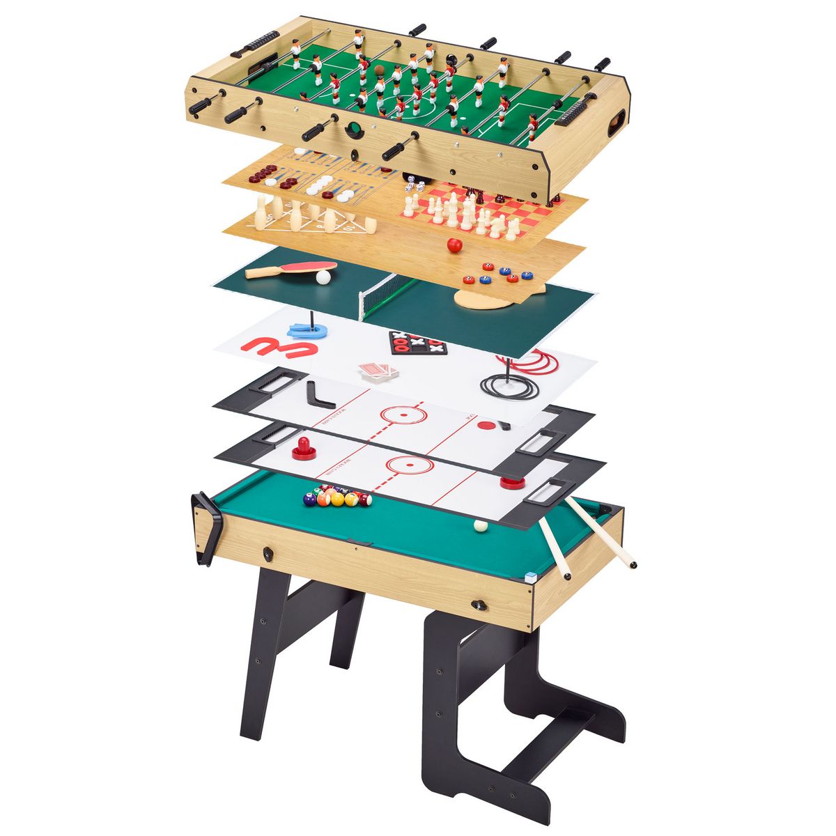 KANGUI Table multi jeux pliable 16 en 1 pour ado - Babyfoot, ping pong, billard, bowling, palets,...