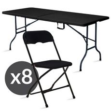 Table et chaise pliante - Noir - Ensemble de jardin pliable