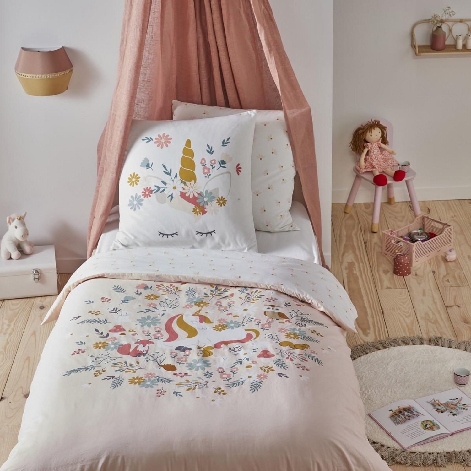 Parure de lit enfant design Pina Pinki - 100% Coton - 140 x 200 cm - Rose