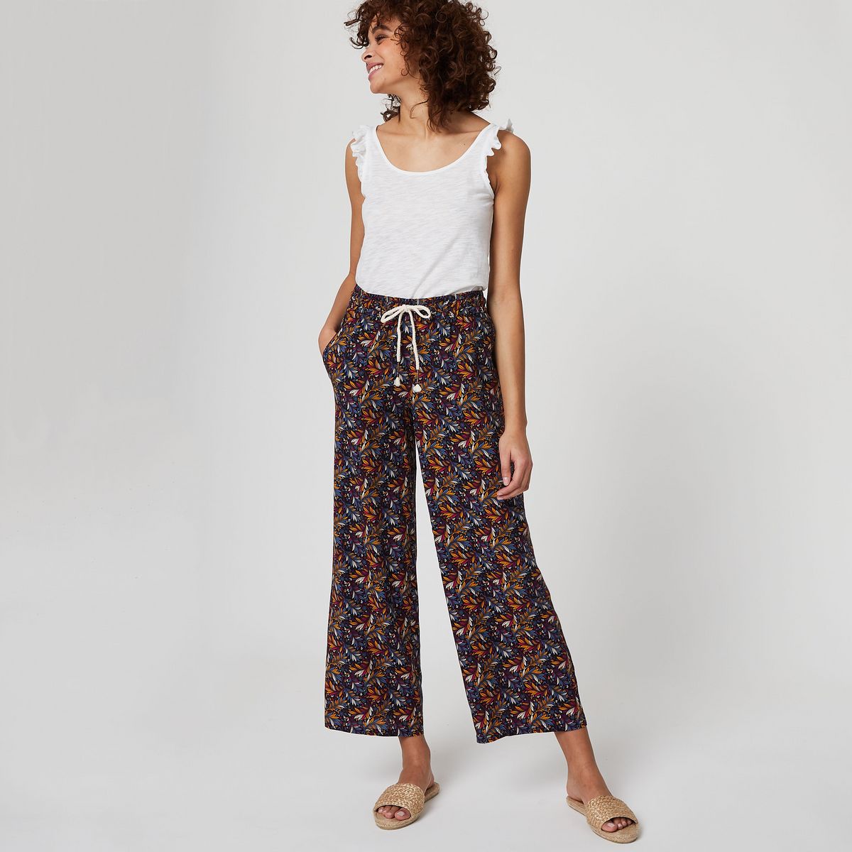 Pantalon large fluide imprimé femme sale