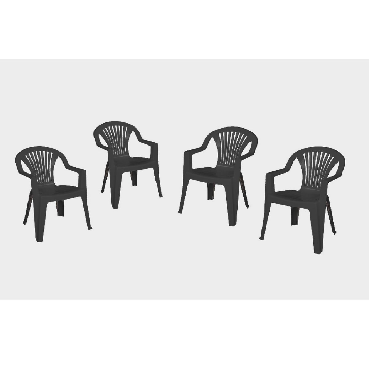 ARETA Lot de 4 fauteuils de jardin résine gris anthracite LIDO