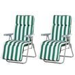 outsunny lot de 2 chaise longue bain de soleil adjustable pliable transat lit de jardin en acier vert + blanc