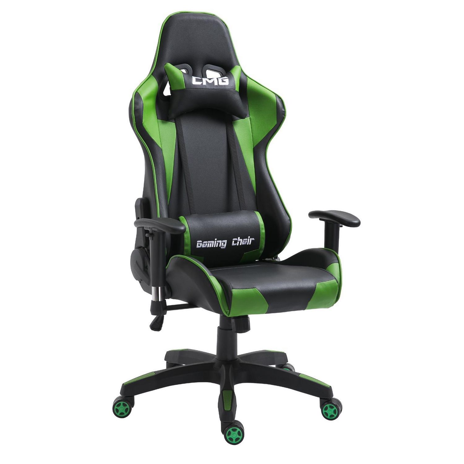 IDIMEX Chaise de bureau GAMING fauteuil ergonomique avec coussins, siège  style racing racer gamer chair, revêtement synthétique noir/vert pas cher 
