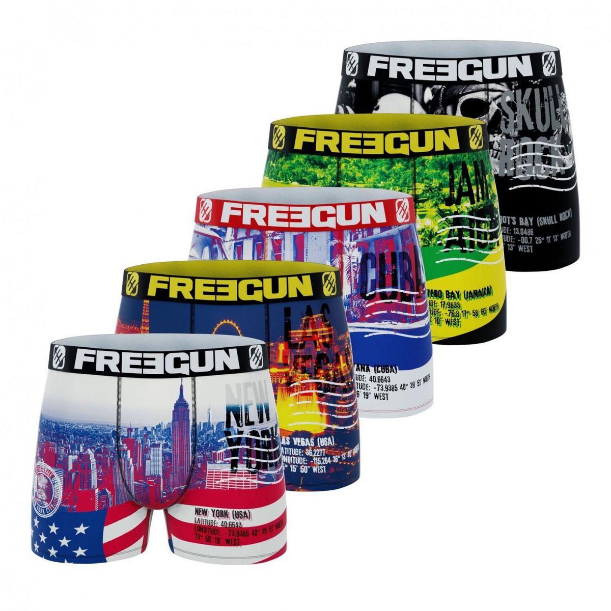 FREEGUN Lot de 5 Boxers homme Flag Cities pas cher Auchan