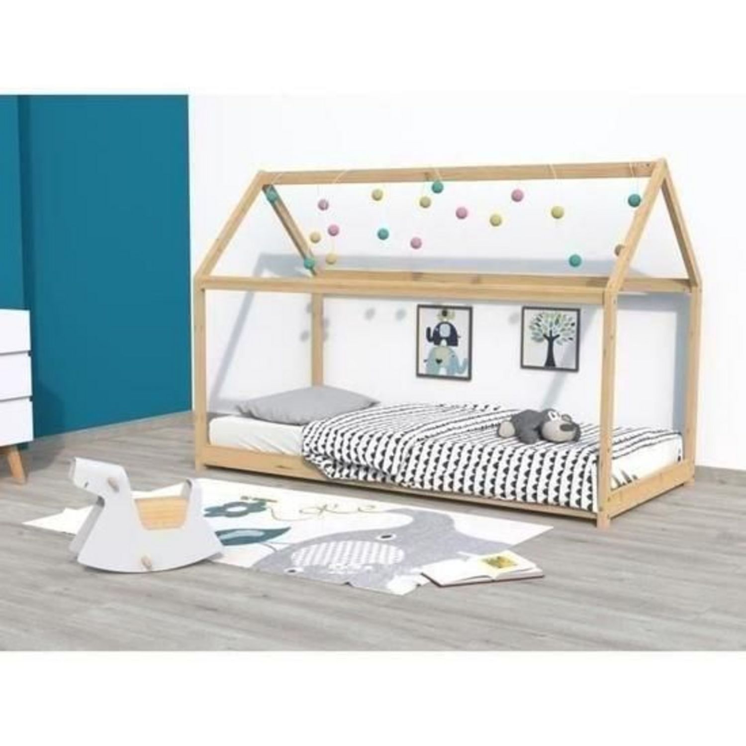 Lit cabane enfant en bois massif 70 x 140 cm LOUIS pas cher