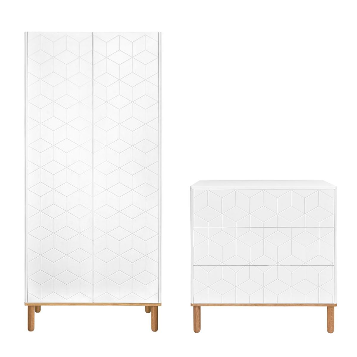 BELLAMY Commode 3 tiroirs et armoire 2 portes Toteme Cube - Blanc et bois