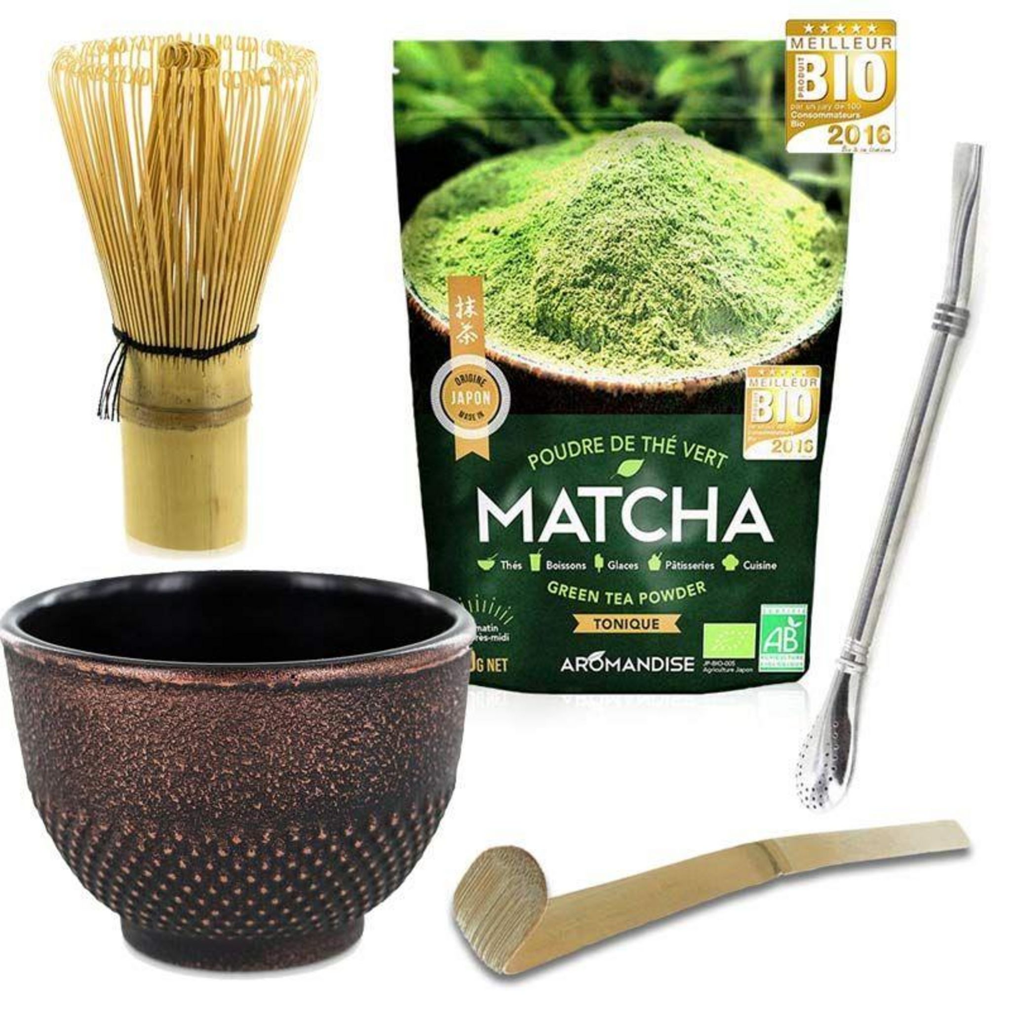 Aromandise Fouet à thé Matcha 100 brins en bambou pas cher 