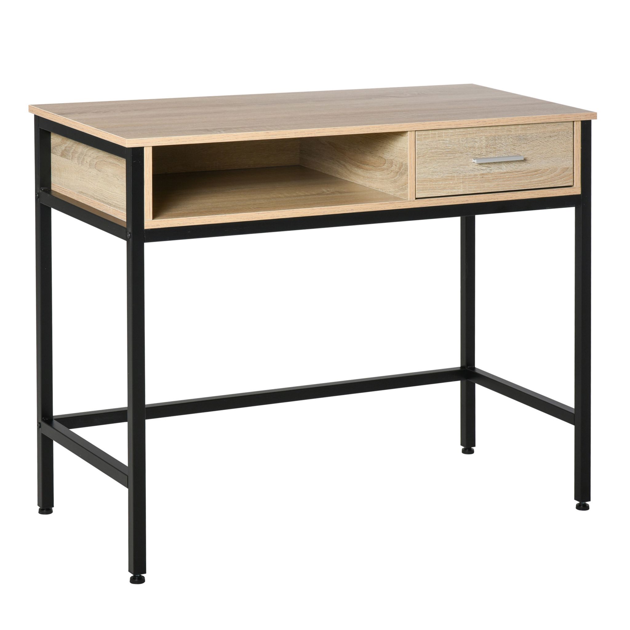 Bureau style industriel 2 tiroirs tiroir métal noir plateau MDF aspect bois