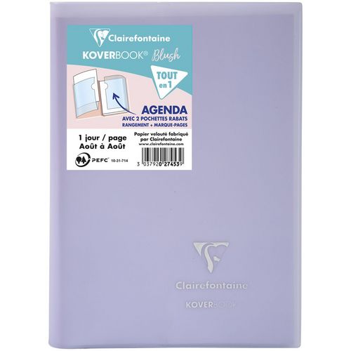 Agenda scolaire journalier Koverbook avec rabats 12x17cm violet 2022-2023