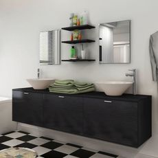 8 pieces de mobilier de salle de bain et lavabo Noir