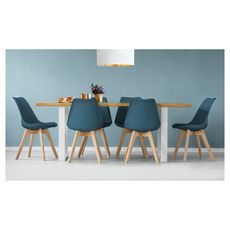Lot de 6 chaises pieds bois massif LYDIA (Bleu)