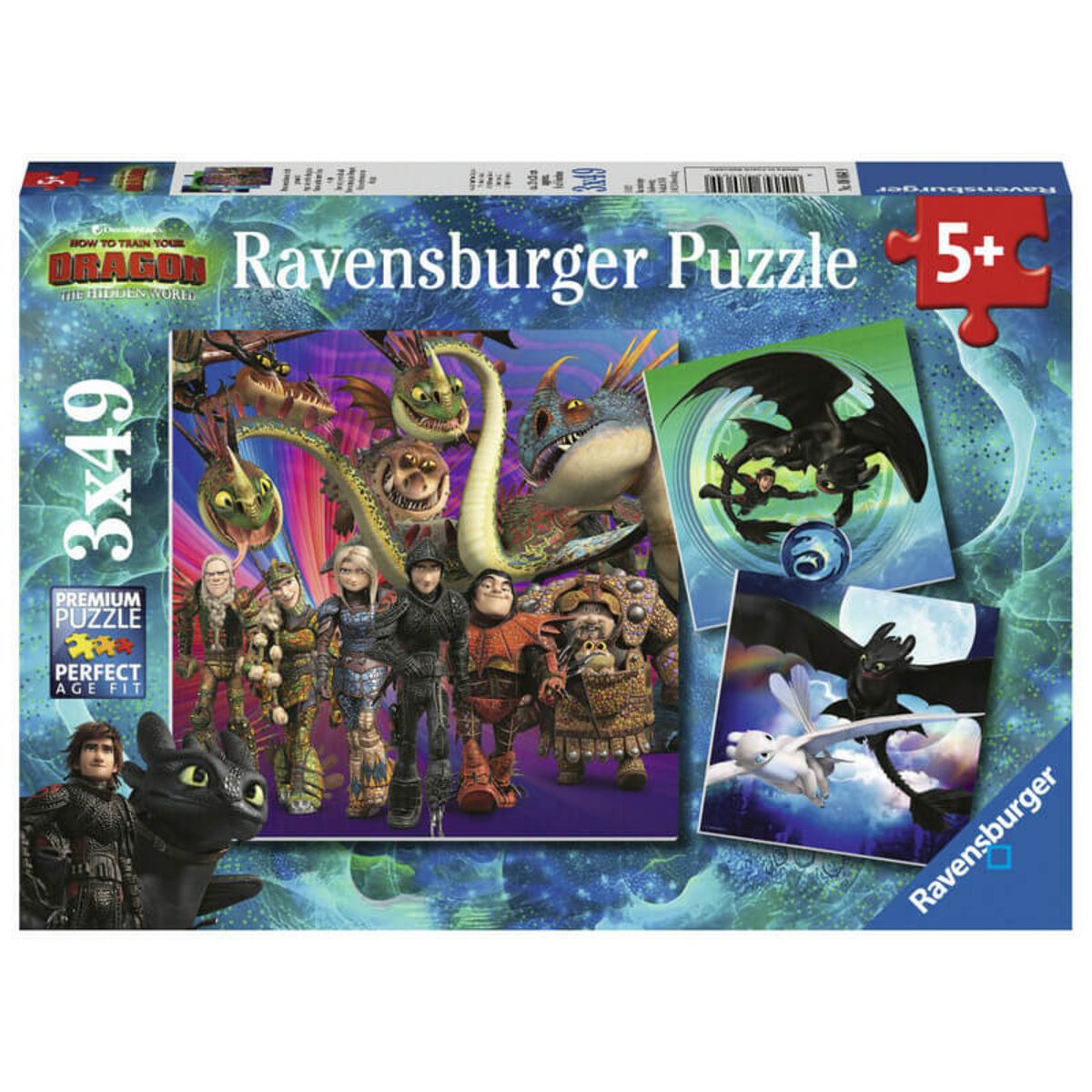 RAVENSBURGER Puzzle 3 x 49 pièces apprivoiser les dragons