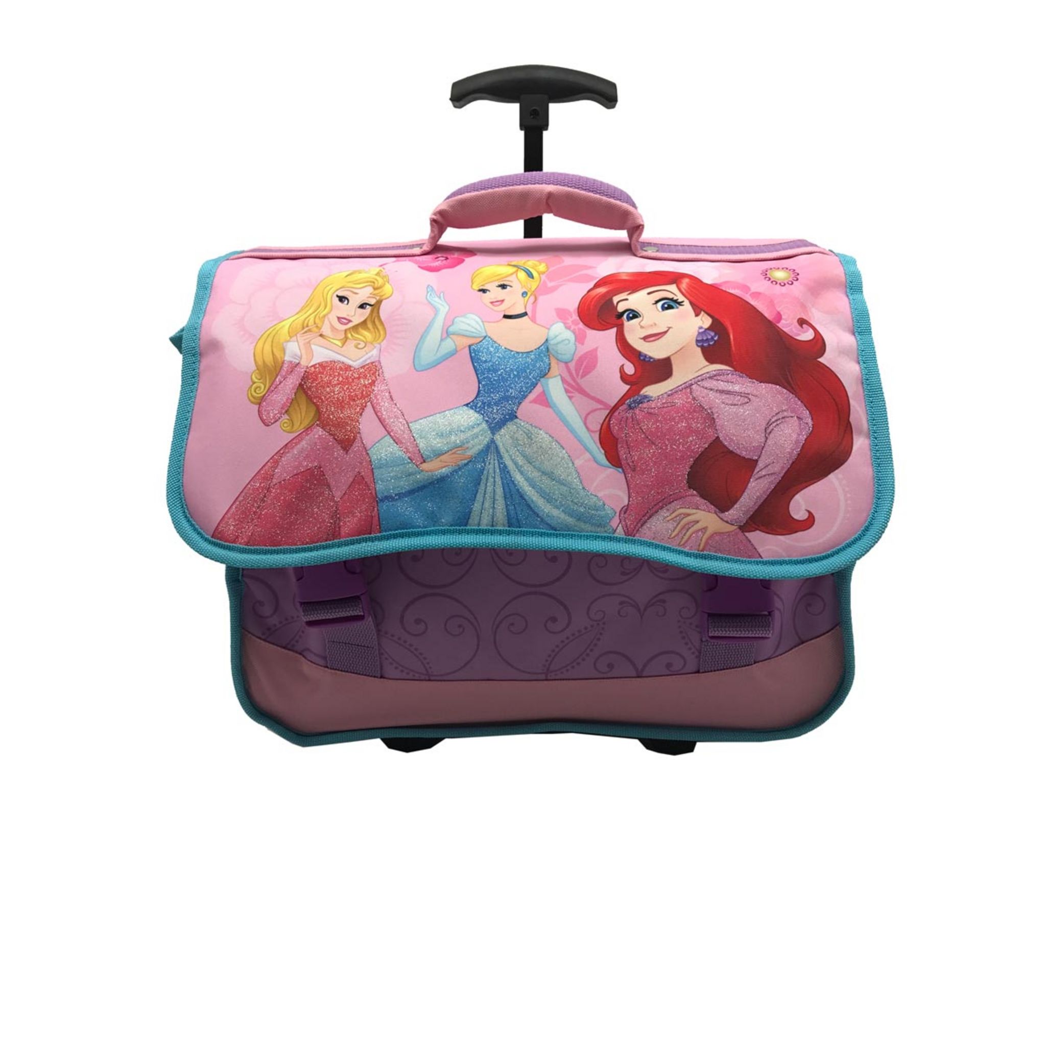 Cartable a roulettes 37cm fille Heroines Aurore Cendrillon Ariel rose pas cher Auchan