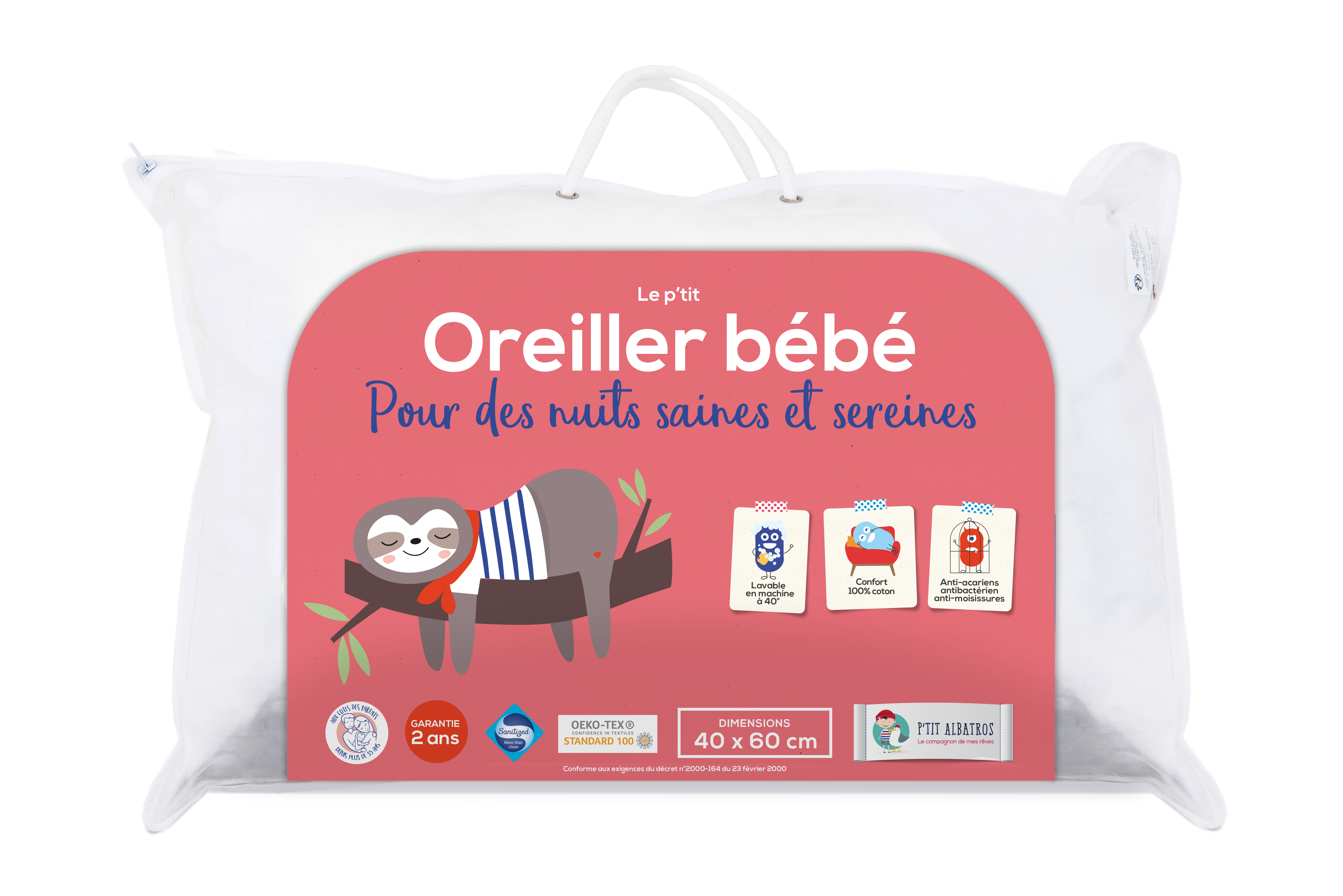 Oreiller bébé et enfant 40 x 60 cm Active Clim