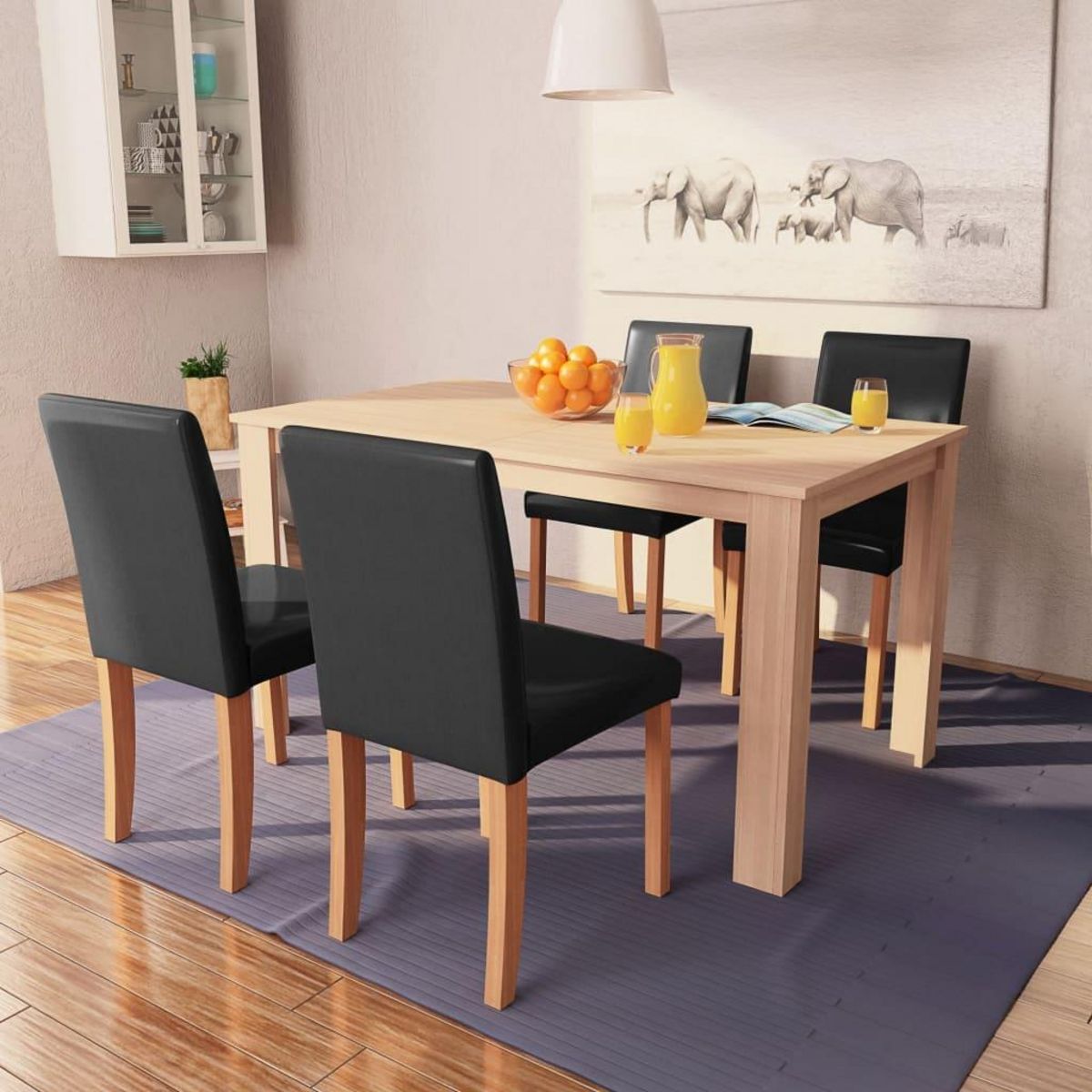 VIDAXL Table et chaises 5 pcs Cuir synthetique Chene Noir