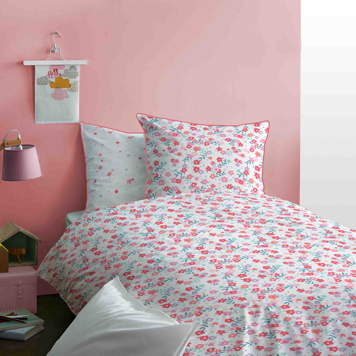 Parure couette enfant 100x135 avec oreiller - Couette enfant avec oreiller  Couette maternelle avec housse coton Rose Sauvage Rose