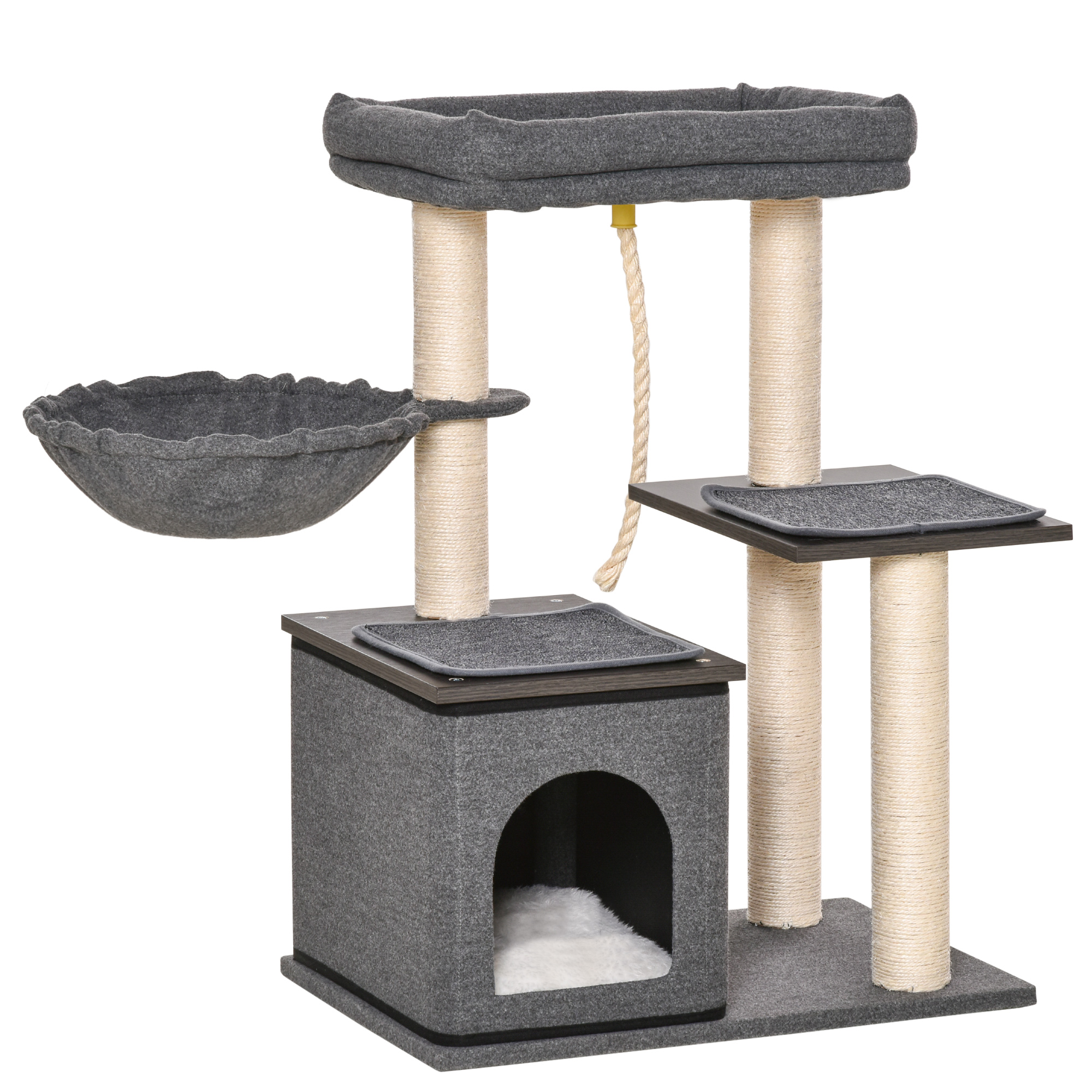 PAWHUT Mur d'escalade pour chat - arbre à chat design mural - griffoirs,  plateformes, 2 paniers, échelle - sisal peluche gris pas cher 