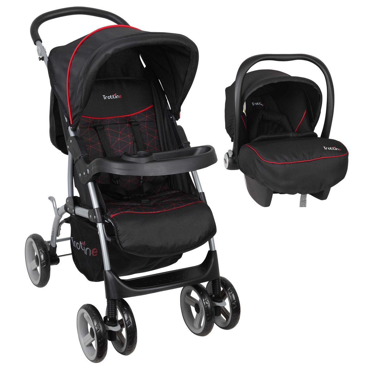 TROTTINE Poussette duo TS Cassiopee Noir rouge pas cher Auchan