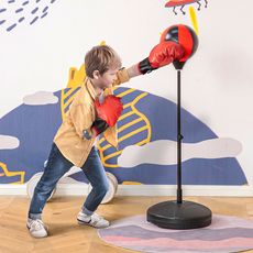 Punching ball sur pied pour enfant hauteur réglable 90-120 cm base de lestage paire gants et pompe inclus rouge noir