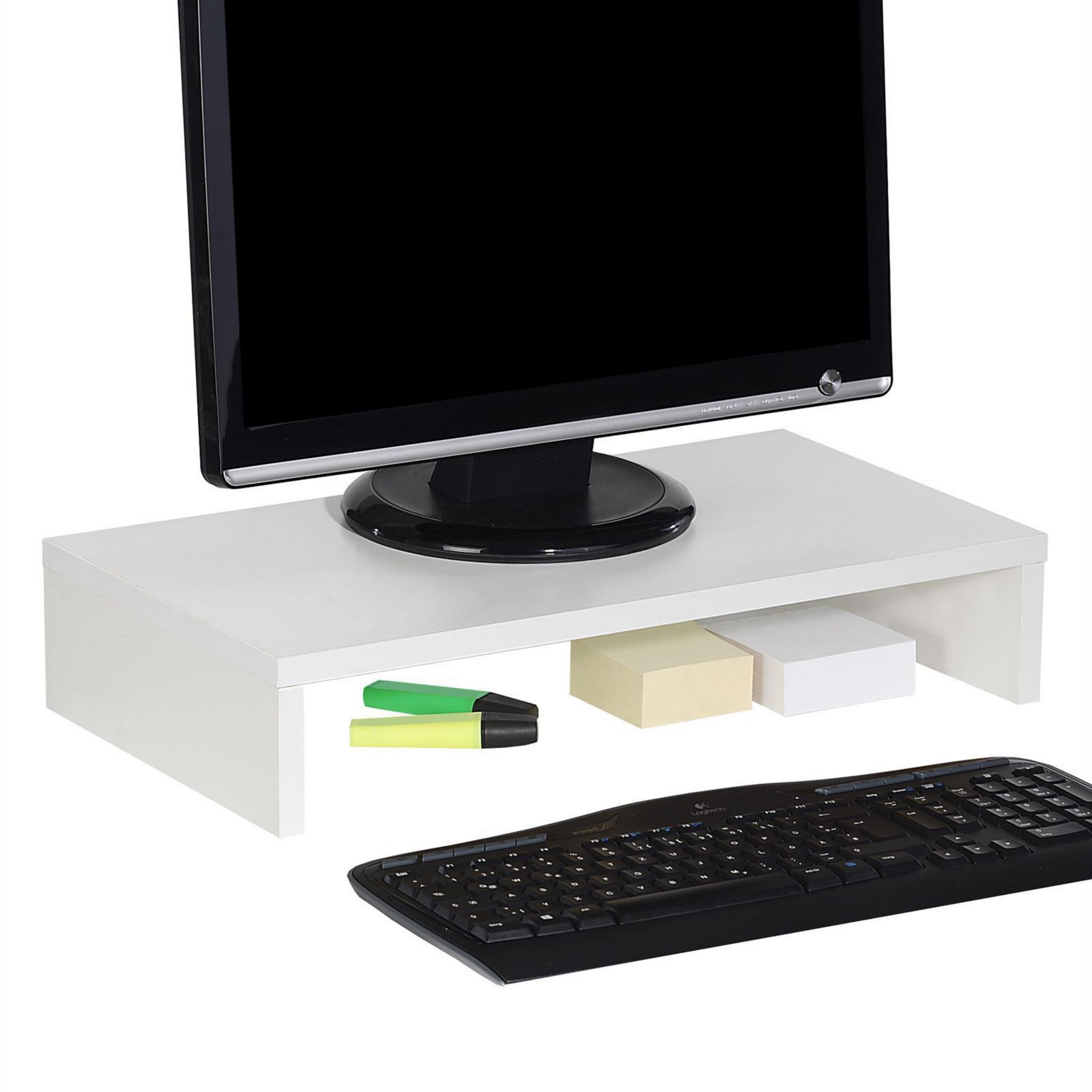Autres accessoires de bureau Idimex Support d'écran d'ordinateur  DISPLAY, réhausseur pour moniteur avec étagère intermédiaire, longueur 42  cm, en mélaminé noir mat