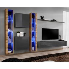 Meuble TV Mural Design  Switch XVI  330cm Gris & Naturel