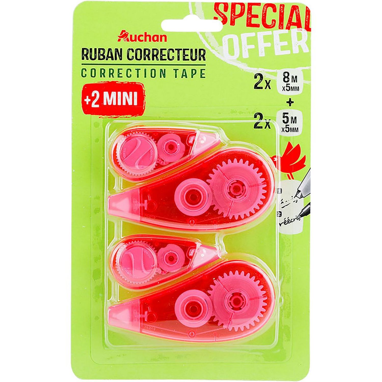 AUCHAN Lot de 2 souris correctrices 5m + 2 souris correctrices 8m