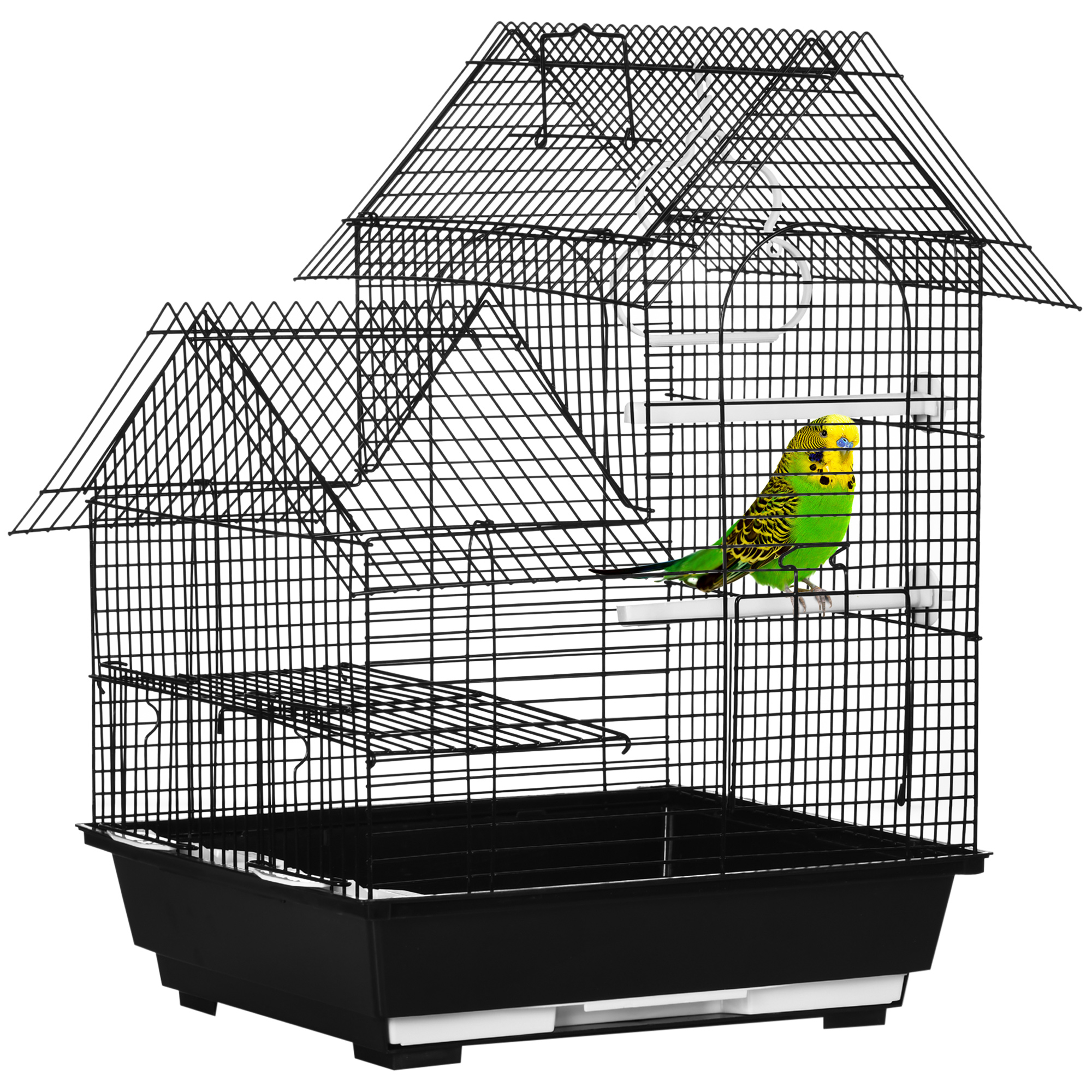 PAWHUT Cage à oiseaux sur roulettes - étagère, plateau déjection, 3  perchoirs, 4 mangeoirs, 2 portes, 8 trappes, accessoires - acier noir pas  cher 