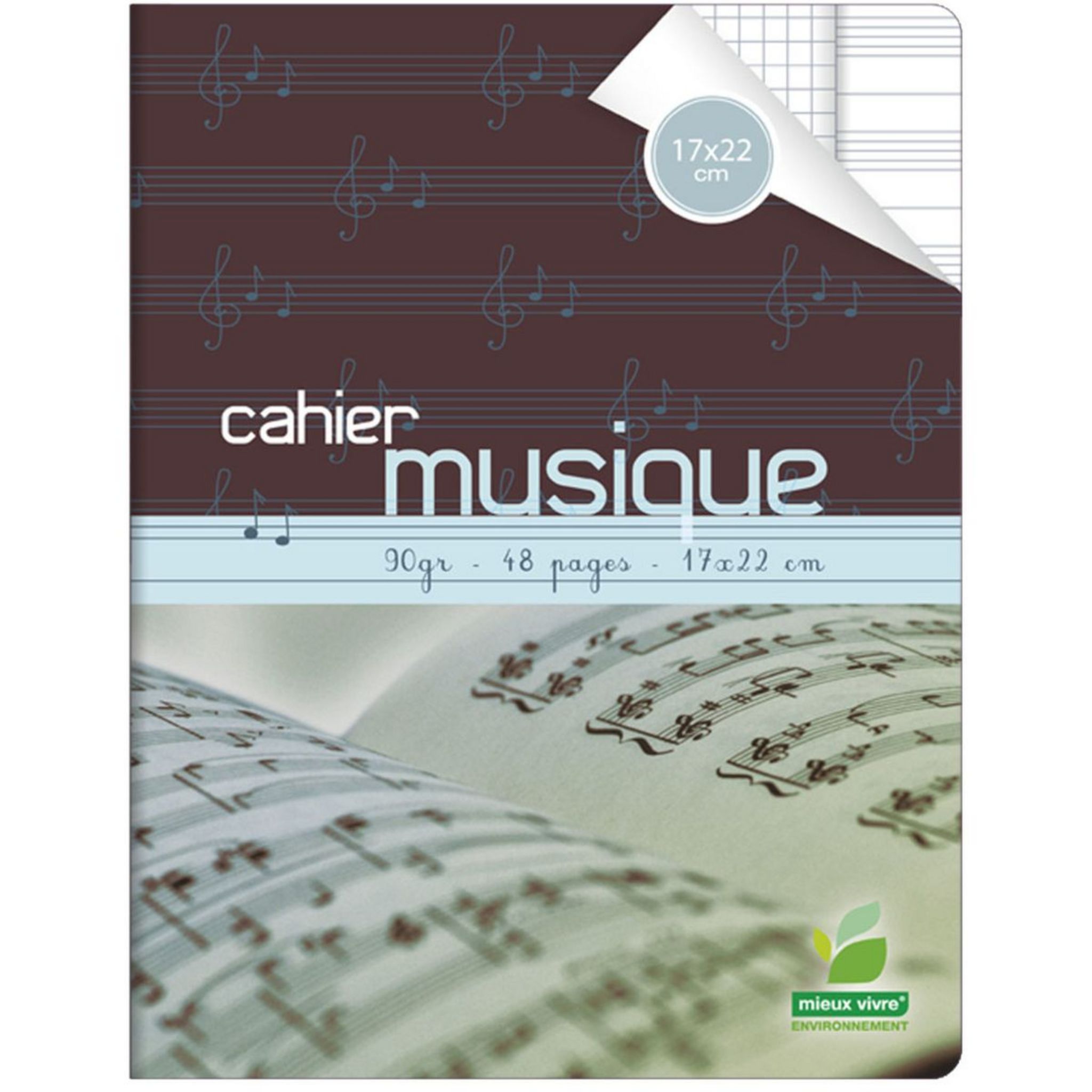 CAHIER DE MUSIQUE 1L + PORTEE EXTRA BLANC 80GR RECTO LIGNE VERSO PORTEE  MUSIC - Le choix malin