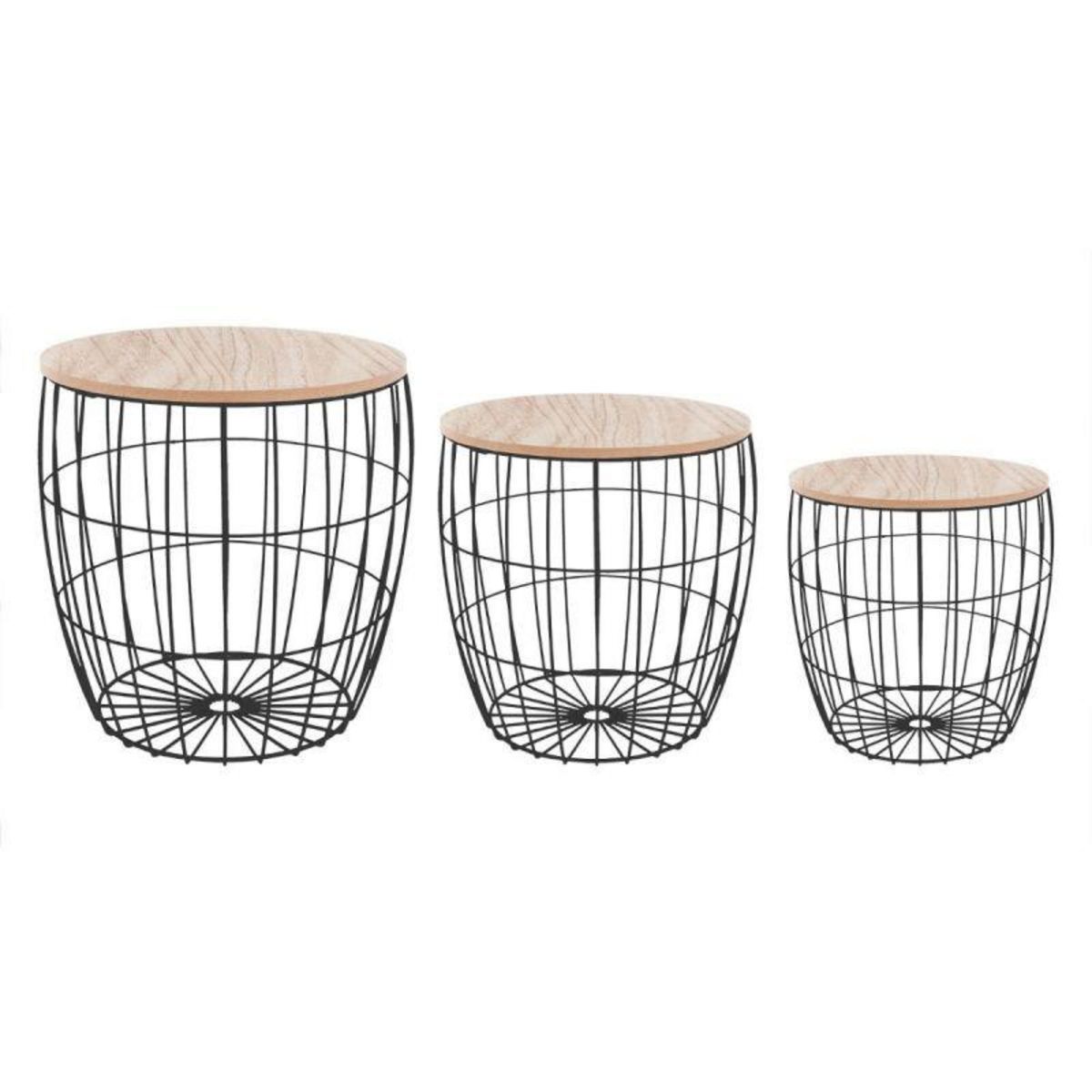  Lot de 3 Tables d'Appoint  Cassandra  41cm Noir