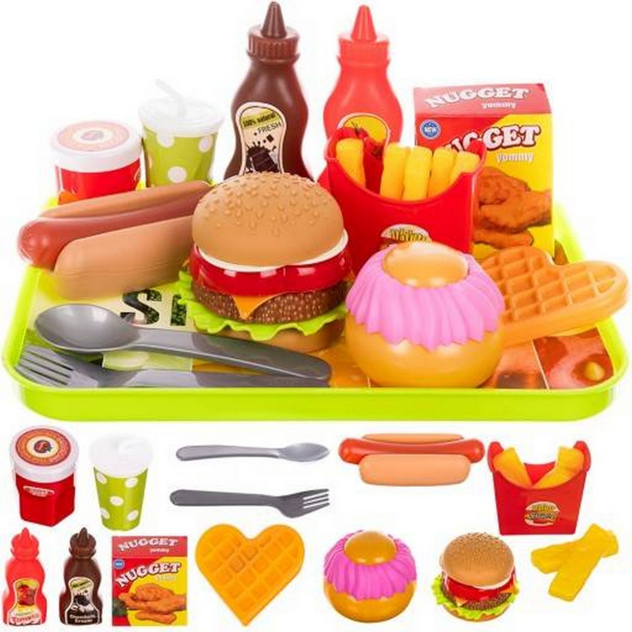 BUYGER Dinette Enfant Hamburger Jouet Aliment Cuisine avec Plateau Frites  Hot-Dogs, Jeu dimitation 3 4 5 Ans