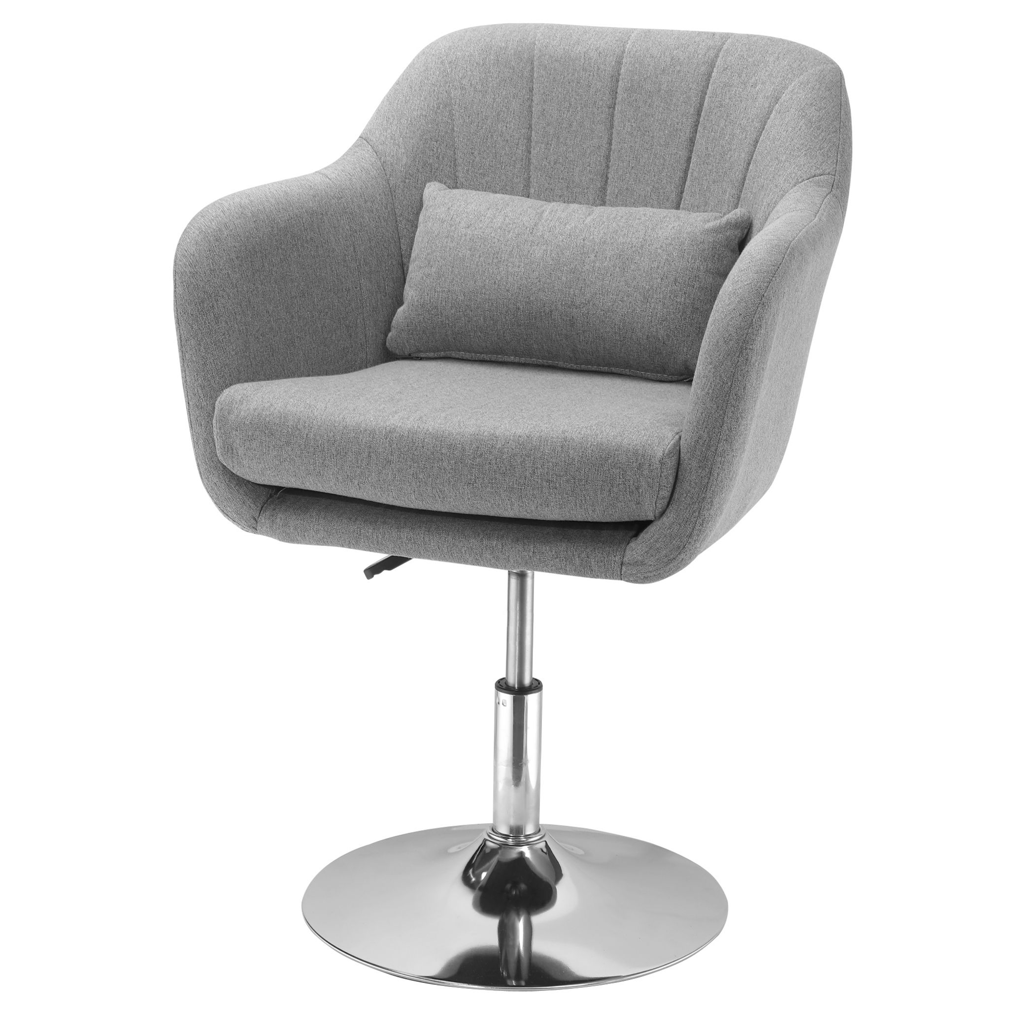 Fauteuil gaming base ronde métal pivotante 360° hauteur réglable tétière  coussin lombaires accoudoirs relevables PU tissu gris noir