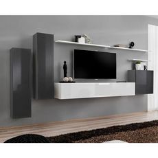 Meuble TV Mural Design  Switch I  330cm Gris & Blanc