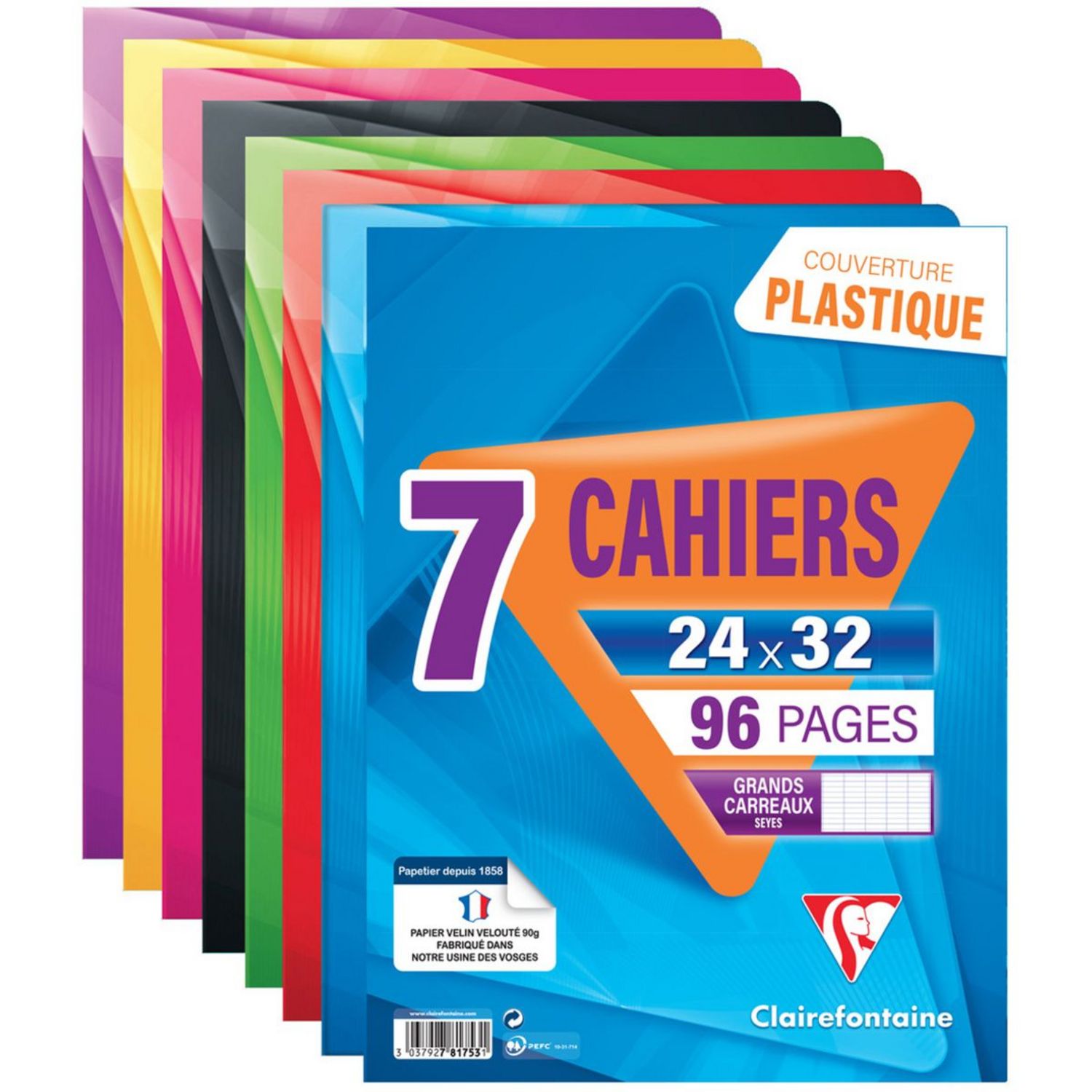 LOT de 3 cahiers piqués A4 séyès 96 pages. - Clairefontaine