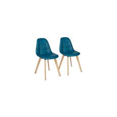 Lot de 2 chaises assise tissu pieds bois massif ORNELLA (Bleu)