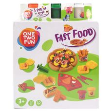 One Two Fun Fast food - Kit de 2 pots de pâte à modeler avec accessoires + 3 pots bonus