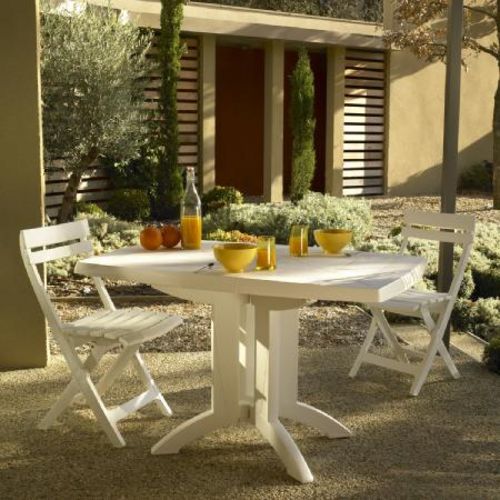 Table de jardin pliante 118x77cm résine blanc VEGA