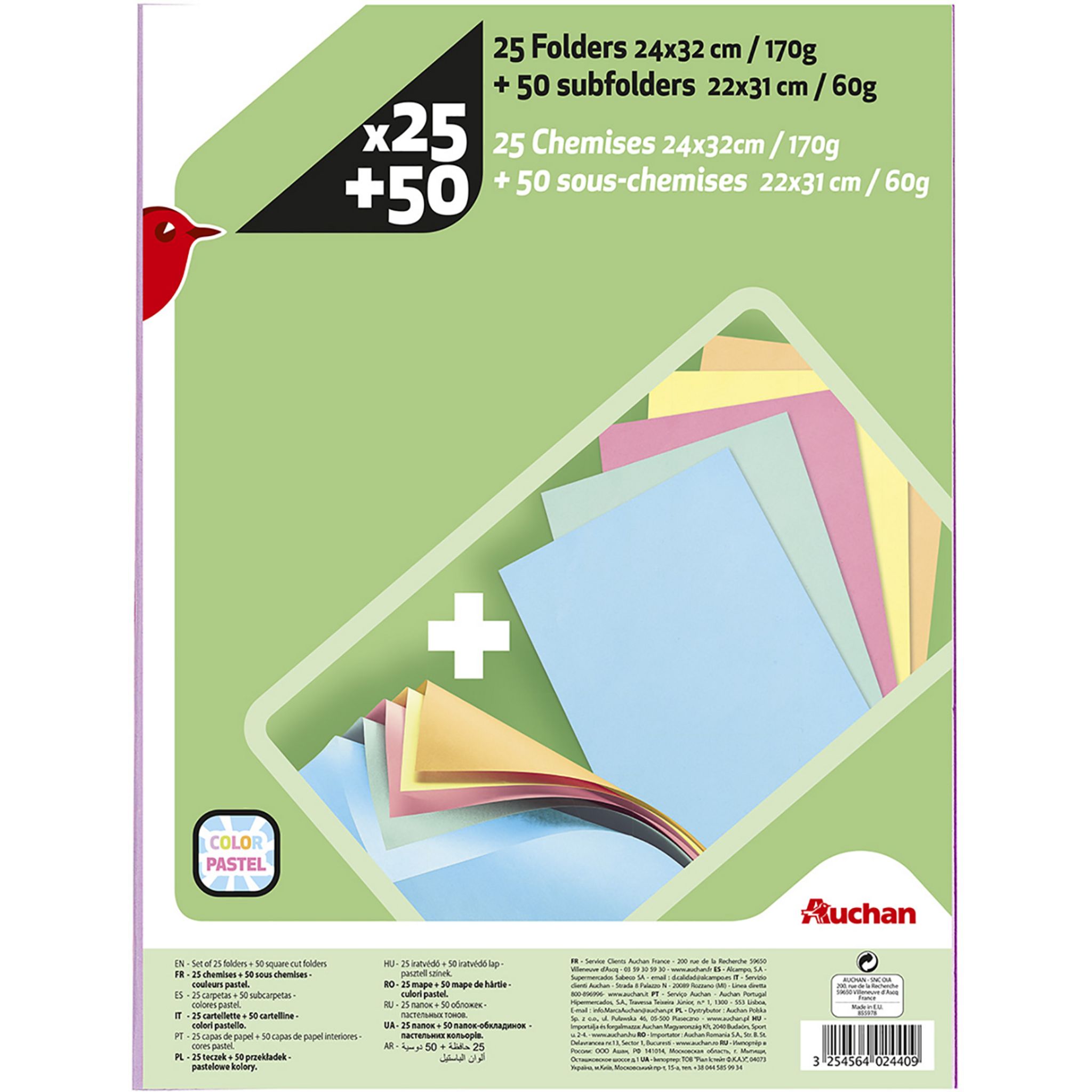 AUCHAN Lot de 30 sous-chemises 22x31cm coloris assortis pas cher 