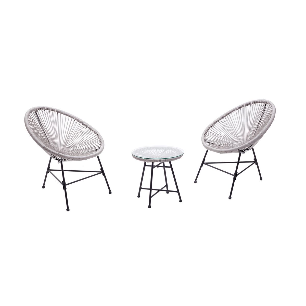 CONCEPT USINE Acapulco : Ensemble 2 fauteuils oeuf + table basse gris clair