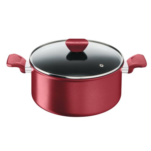 Tefal Faitout avec couvercle - Revêtement - Anti-Adhésif - 26Cm - A2245262  - Rouge à prix pas cher