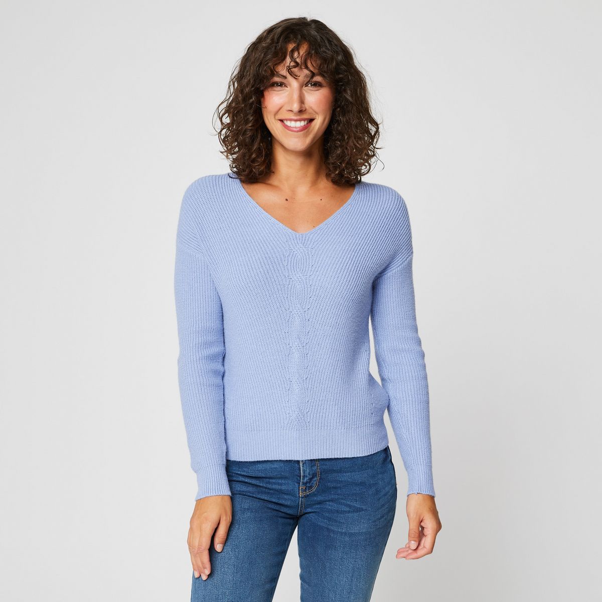 INEXTENSO Pull col rond bleu clair femme pas cher Auchan