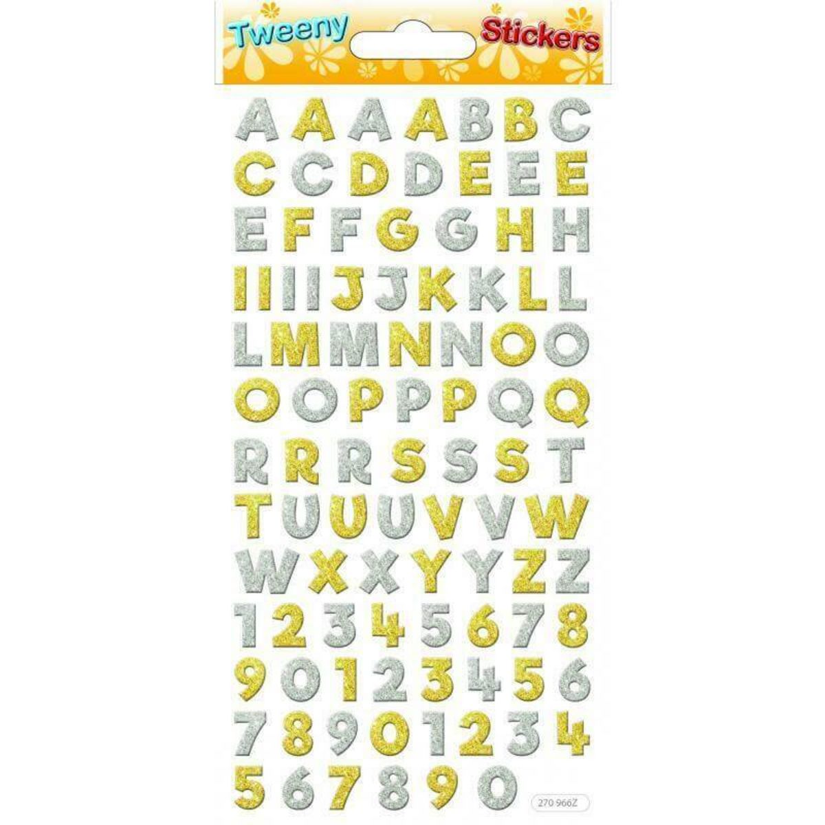  Stickers Tweeny alphabet chiffres or argent