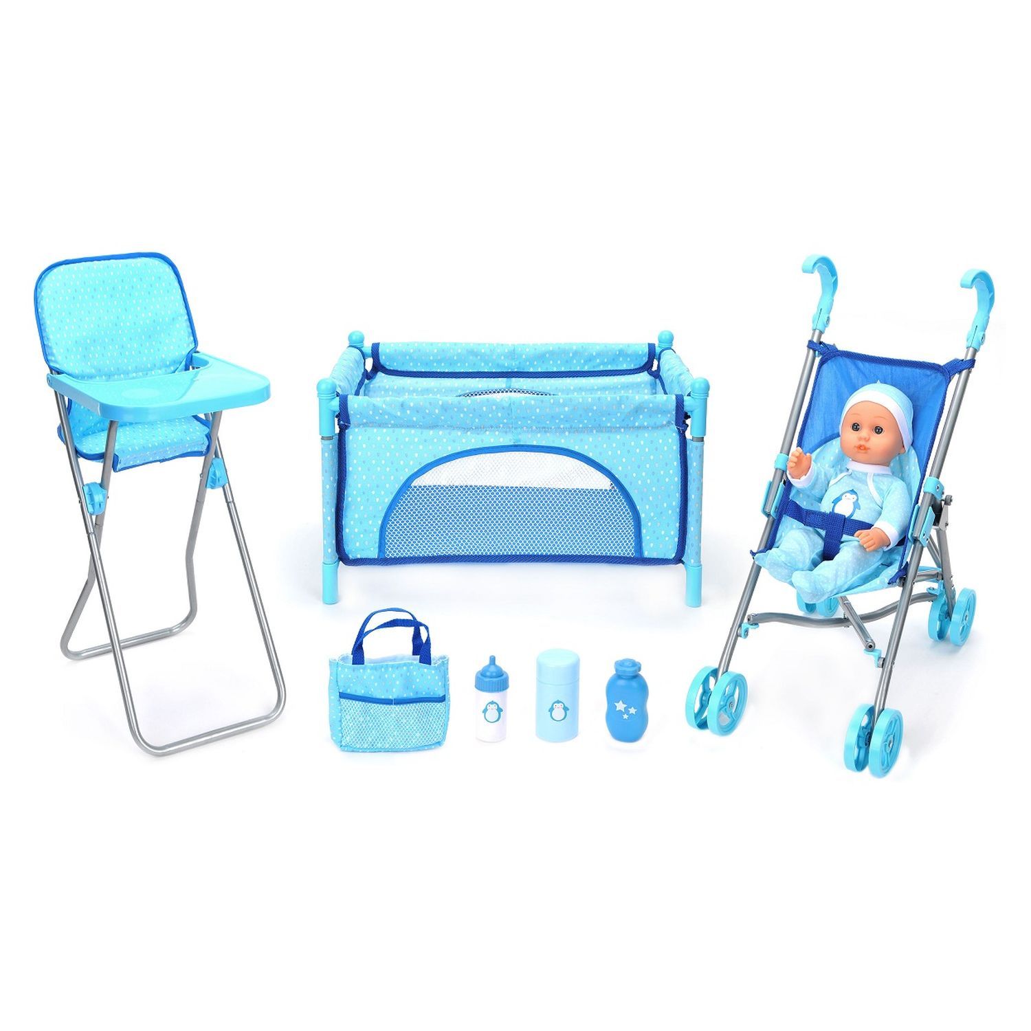 One Two Fun Mon kit d'accessoires pour bébé avec poupon 30 cm - bleu pas  cher 