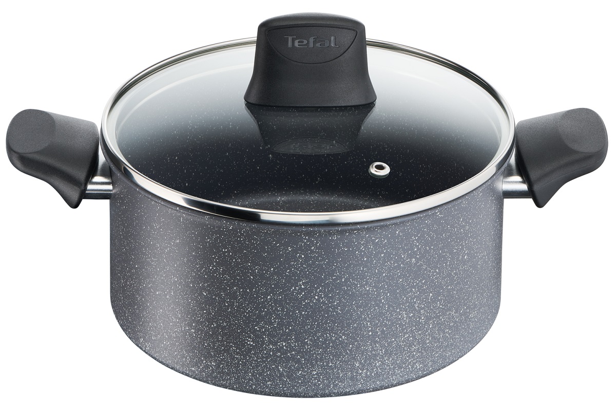 TEFAL Faitout gris + couvercle verre induction CHEF PIERRE 24 cm - 5 litres  pas cher 