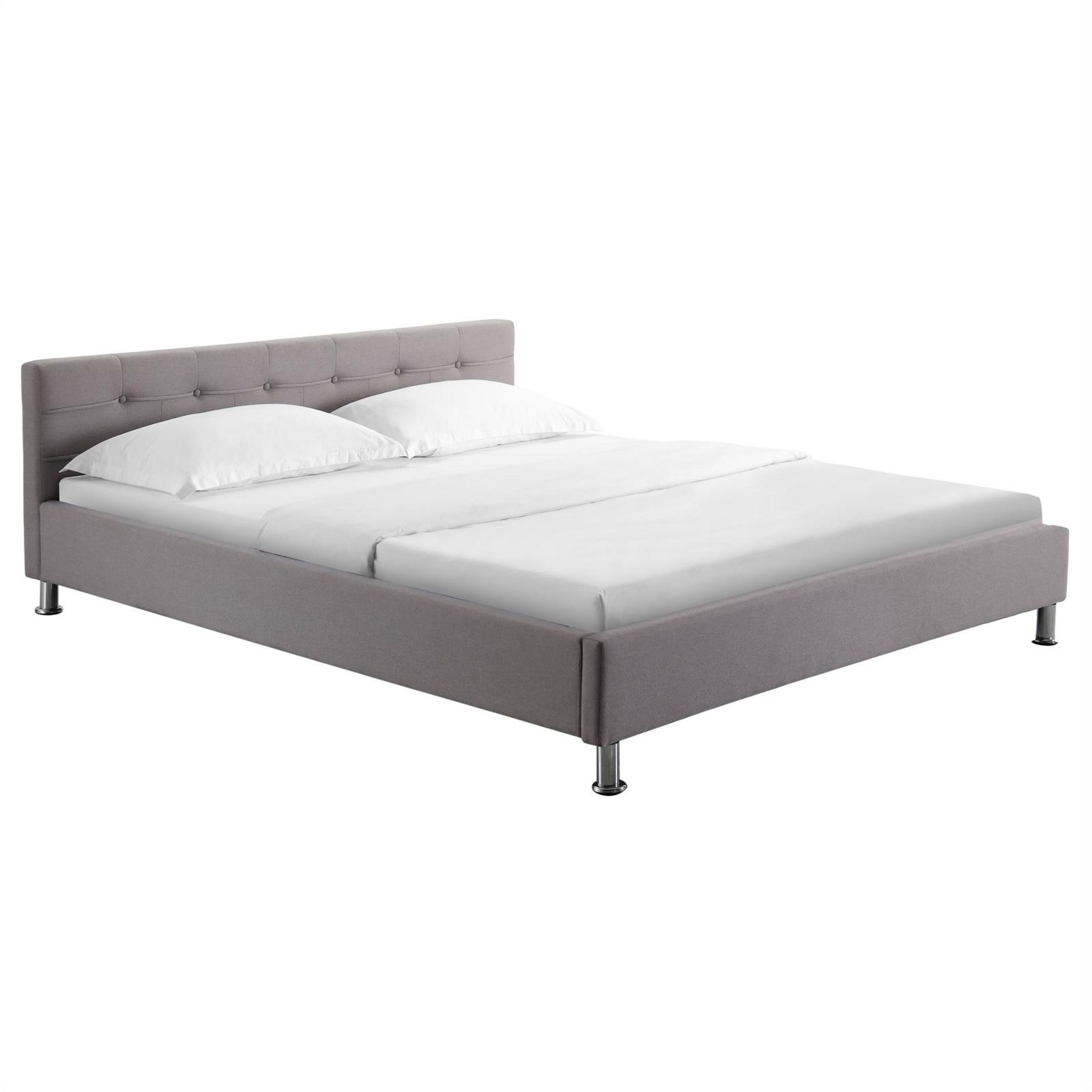 IDIMEX Lit double futon NIZZA en synthétique gris avec sommier queen size  160 x 200 cm couchage 2 places/2 personnes, pieds en métal blanc pas cher 