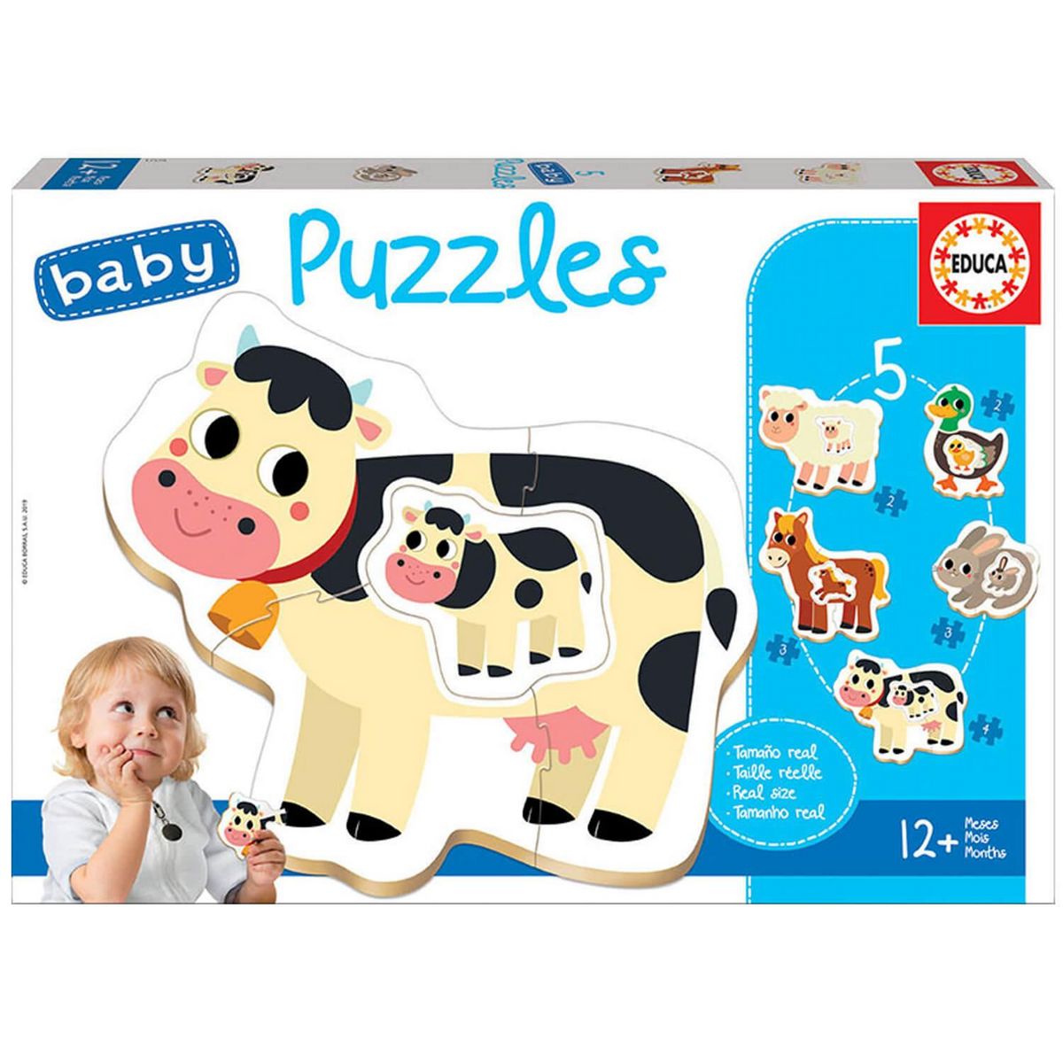 EDUCA Baby puzzle : 5 puzzles de 2 à 4 pièces : La ferme - 12/18