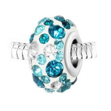 SC CRYSTAL Charm perle blanc pavé de cristaux bleus et blancs et acier par SC Crystal