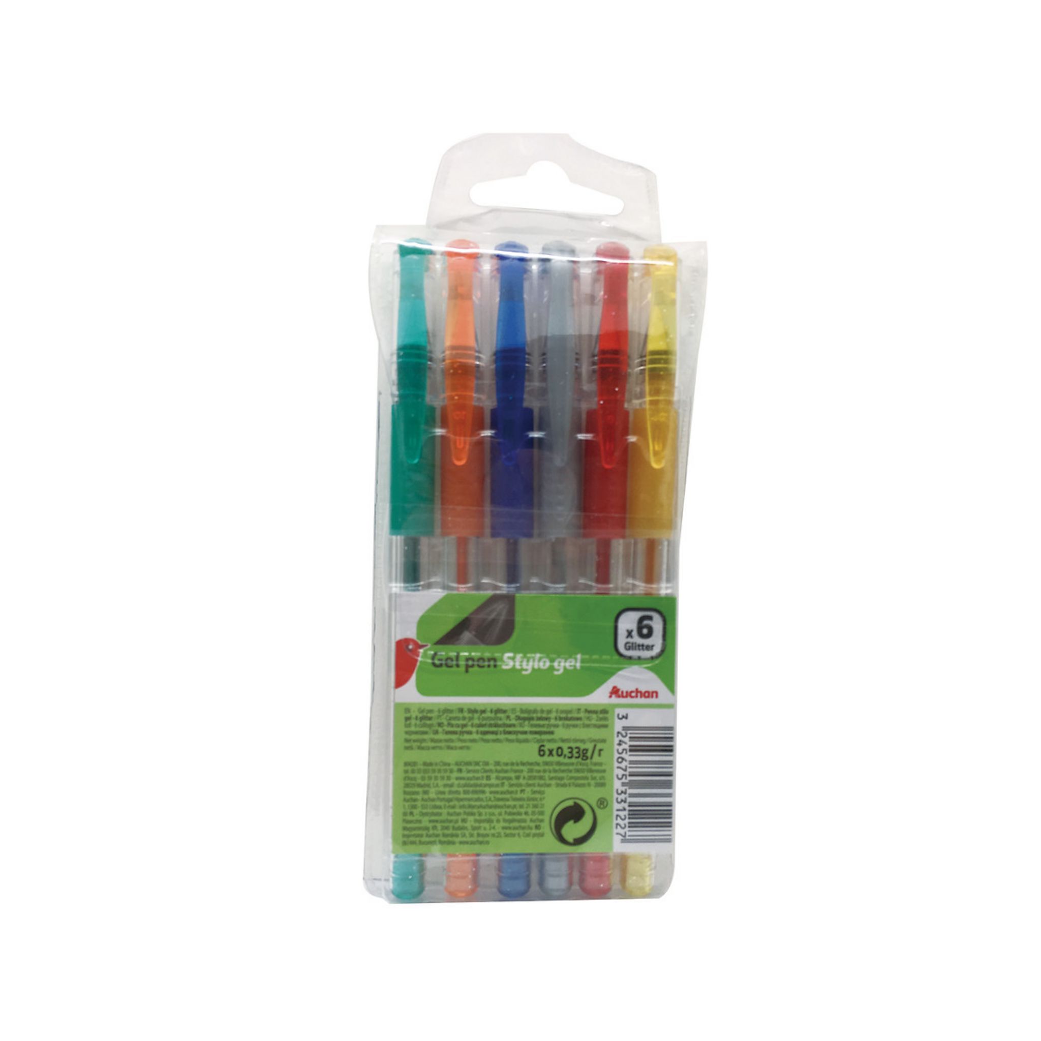 AUCHAN Lot de 6 stylos gel paillettes pas cher 